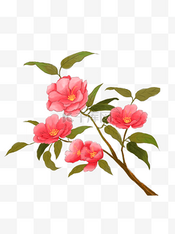 粉红色桃花花枝花叶商用装饰元素