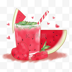 可爱水果西瓜饮品玻璃杯水杯PNG