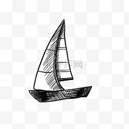 黑白帆船线条手绘插画