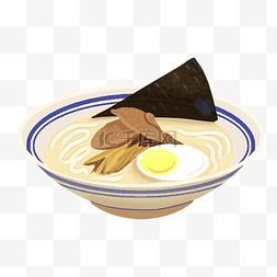 日式手绘插画图片_食物日式扒紫菜鸡蛋拉面