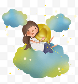 云朵上的女孩和气球