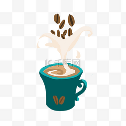 丝滑咖啡牛奶图片_咖啡+蓝绿色+扁平风+png+免扣