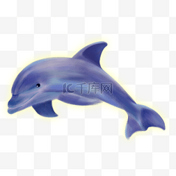 手绘蓝色跃出海面的海豚