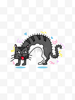 矢量小黑猫抻懒腰扁平化卡通素材