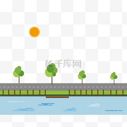 清新景色图片_夏日清新河岸可爱元素