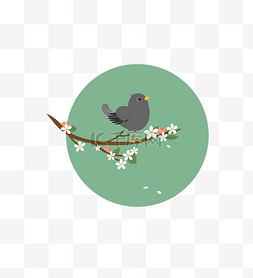 树干桃花图片_春天枝头上的小鸟