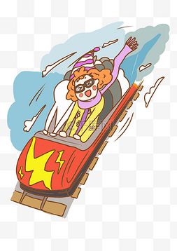 手绘坐过山车的女孩插画