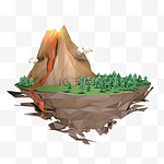 简单风格的悬浮岛小火山