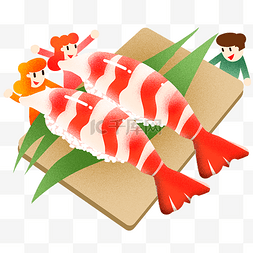 海鲜美食清新图片_年夜饭虾肉寿司插画