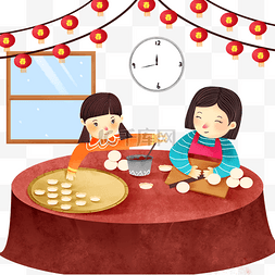新年包饺子人物插画