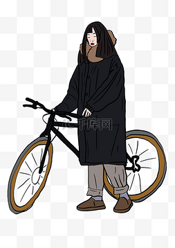 冬季穿着暖和骑自行车的女孩