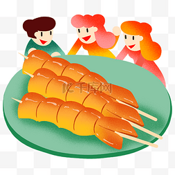年夜饭烤虾肉插画