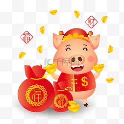 红色中国风福字图片_2019恭喜发财猪年卡通设计