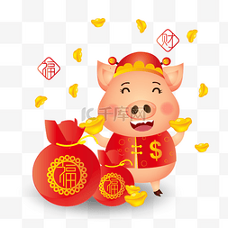 猪年剪纸设计图片_2019恭喜发财猪年卡通设计