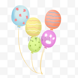 气球悬浮图片_彩色水彩风脚印气球束