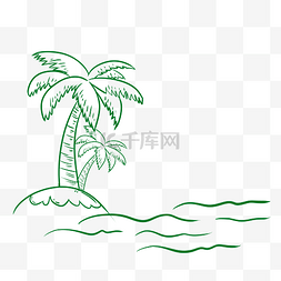 海浪素描图片图片_素描蓝色椰子树
