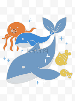 海底可爱图片_可爱卡通清新梦幻海底鲸鱼