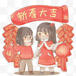 欢迎图片_女孩提灯笼欢迎新年