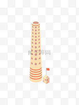烟囱co2图片_2.5D建筑烟囱红旗塔防可商用元素