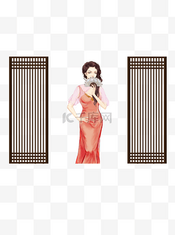 古典中国风美女图片_手绘古典屏风和美女元素