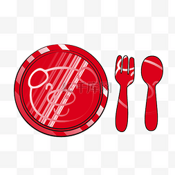 红色猪猪盘子和勺子