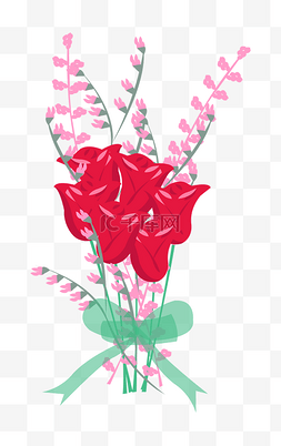 红色花儿图片_手绘玫瑰花束