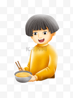 碗和筷子卡通图片_拿着碗和筷子的男孩可商用元素