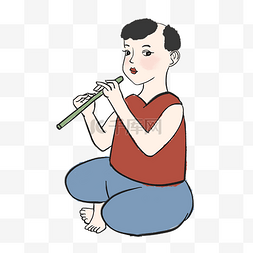 中国画人物图片_吹笛子的牧童水墨画
