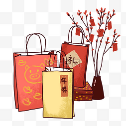 礼品袋红色图片_春节礼品袋和礼盒PNG免抠素材