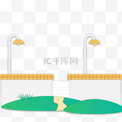 砖砌围墙图片_剪纸街边路灯围墙插画