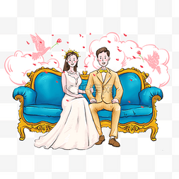 婚纱照手绘图片_婚礼结婚婚纱照鸽子云朵