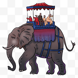 骑着的大象图片_大象驮着游客游玩奇幻插画