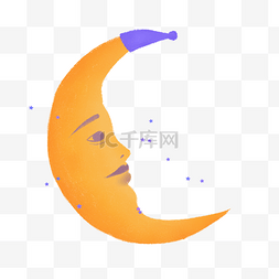 中秋圆月素描图片_卡通带帽子的月亮