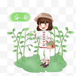 谷雨采茶的小女孩