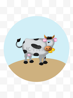 可爱奶牛插画图片_动物元素可爱卡通奶牛插画设计