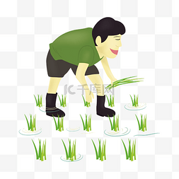 绿色的水稻图片_卡通手绘插秧的农民
