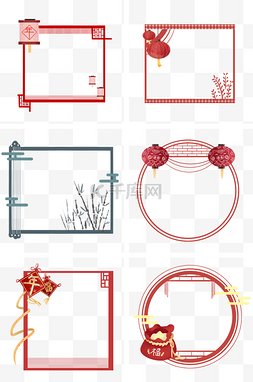 中国风竹子剪纸图片_手绘新年红色边框合集