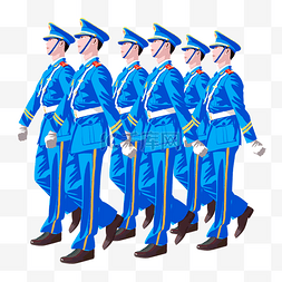 建军节齐步向前走的蓝色军装军人