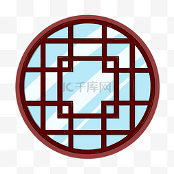 格子透明图片_中国风红色圆形窗户