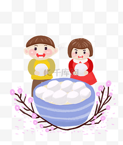 男孩吃汤圆图片_2019猪年元宵节可爱男孩和女孩吃