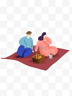 野餐人物插画图片_手绘小清新露营的小情侣插画设计