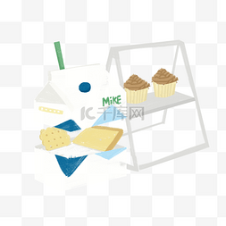吃蛋糕牛奶图片_牛奶甜品饼干桌布插画