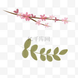 粉色植物水彩图片_桃花花朵花卉水彩叶子矢量素材