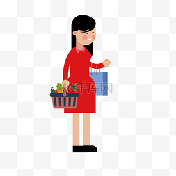 穿红裙子的女人图片_买菜回来的人矢量免抠图
