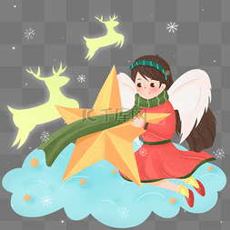 小天使插画图片_卡通圣诞节小天使女孩插画