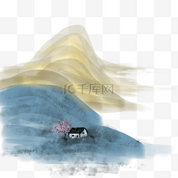 中国古风房子图片_水墨山和小房子插画