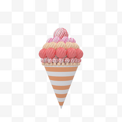 草莓甜筒冰激凌图片_C4D立体五彩冰激凌