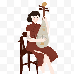女坐着图片_坐着弹古典琵琶的歌女 