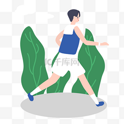 健身的男生图片_卡通插画风跑步的男生
