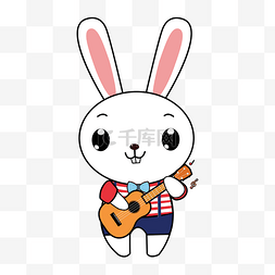 音符可爱音符图片_卡通矢量正在弹吉他的可爱兔子